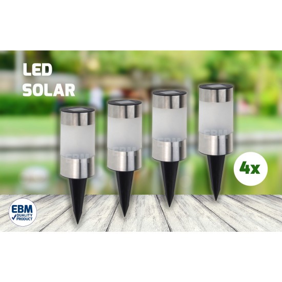 Solar RVS tuinlamp LED - set 4 stuks