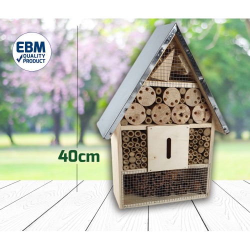 Insectenhotel hout met metalen dak 40cm