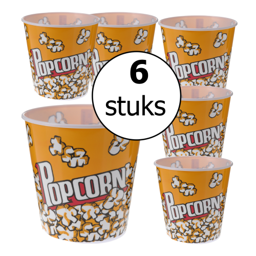 Popcornbakjes - Emmer voor popcorn  - 17,5 cm hoog - Set van 6 stuks