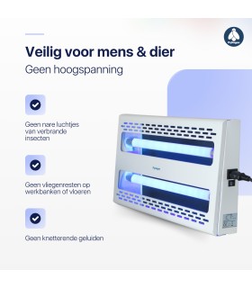 Flystopper GB300L – Wit metaal LED Vliegenlamp met Kleefplaat 