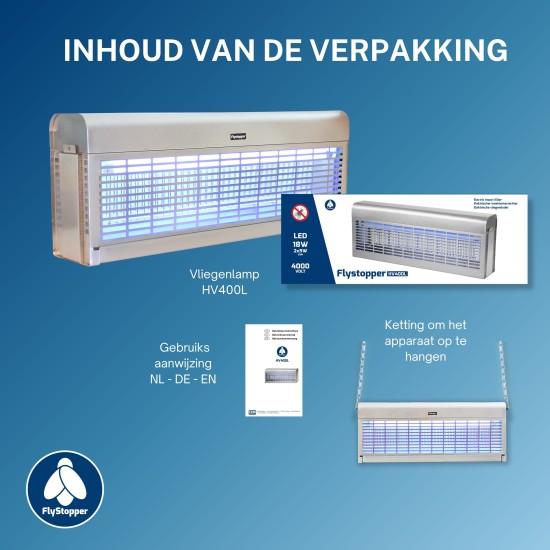 Vliegenlamp Flystopper HV400L LED - Volledig RVS - 18 Watt LED - 4000 Volt