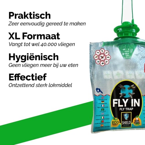 Vliegenval XL met lokmiddel - 2 stuks - Vangt 40.000 vliegen -  Ecologisch en gifvrij