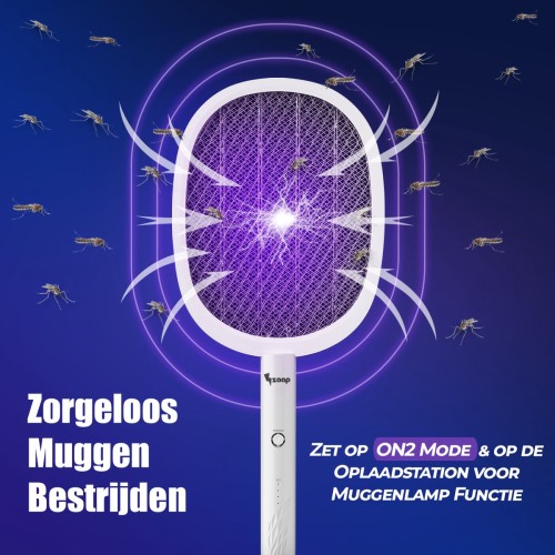 zaap® 2-in-1 Elektrische Vliegenmepper - Met Oplaadstation - 3000V - 1200mAh