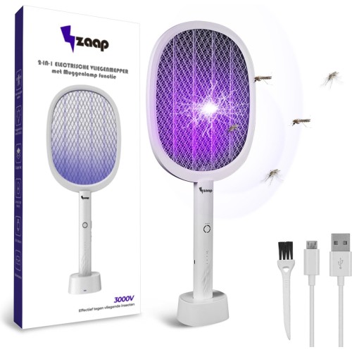 zaap® 2-in-1 Elektrische Vliegenmepper - Met Oplaadstation - 3000V - 1200mAh