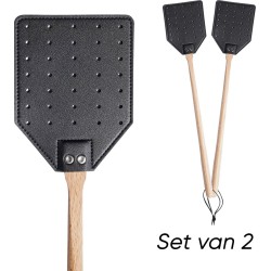Vliegenmepper-Leer-hout met Ophanglus Duurzaam Woonzinnig (Set van 2)