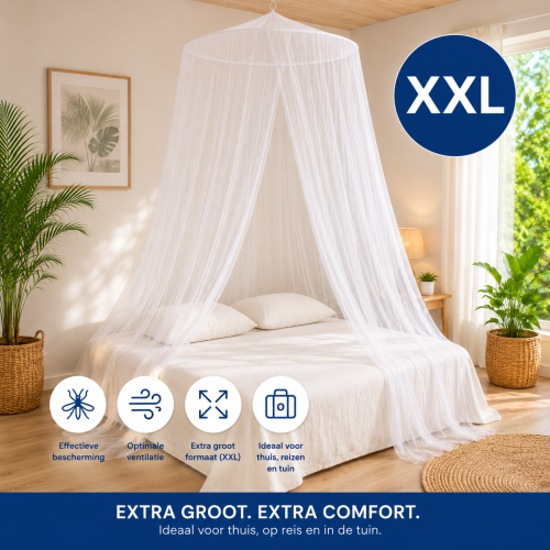2 persoons Klamboe XXL - Met 80 cm ring - 14 m omtrek | Flystopper K1402 