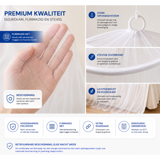 2 persoons Klamboe XXL - Met 80 cm ring - 14 m omtrek | Flystopper K1402 