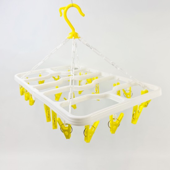 Wasrek hangend - Droogrek - Inklapbaar - 48 x 30 xm met 24 knijpers - Geel